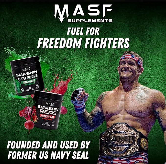 MASF Supplements Smashin' Greens Superfood Organic Blend - 15 Servings - Boost Energy Immune Support Digestive Health with Organic Wheat Grass Spirulina Chlorella - NSF Certified