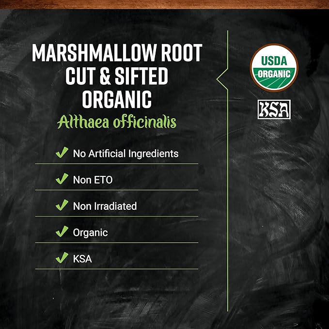 Frontier Co-op Organic Marshmallow Root Herb Cut and Sifted - For Marshmallow Root Tea Powder Capsules and More - Kosher | 16 Ounce (Pack of 2)