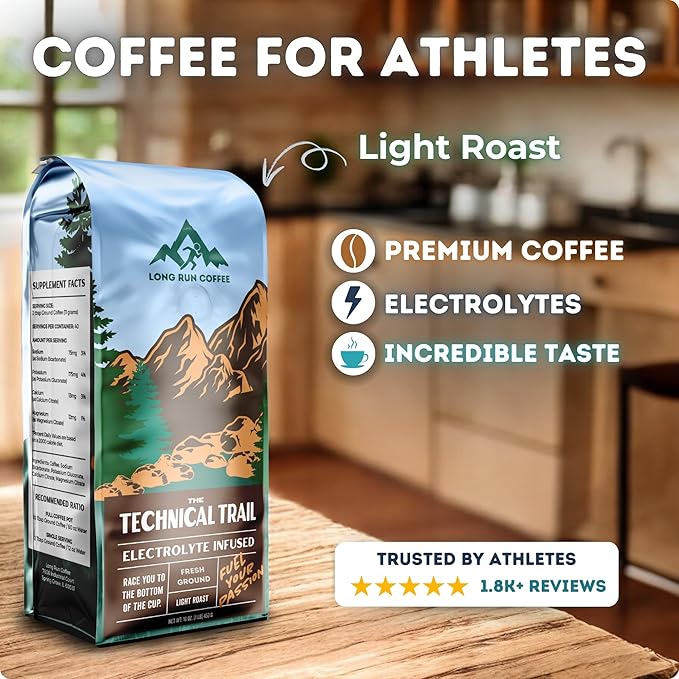 Long Run Coffee – Hydrating Coffee with Electrolytes – All Natural Energy + Hydration + Recovery for Athletes – Stomach Friendly Electrolyte Coffee for Runners (1 lb Light Roast)