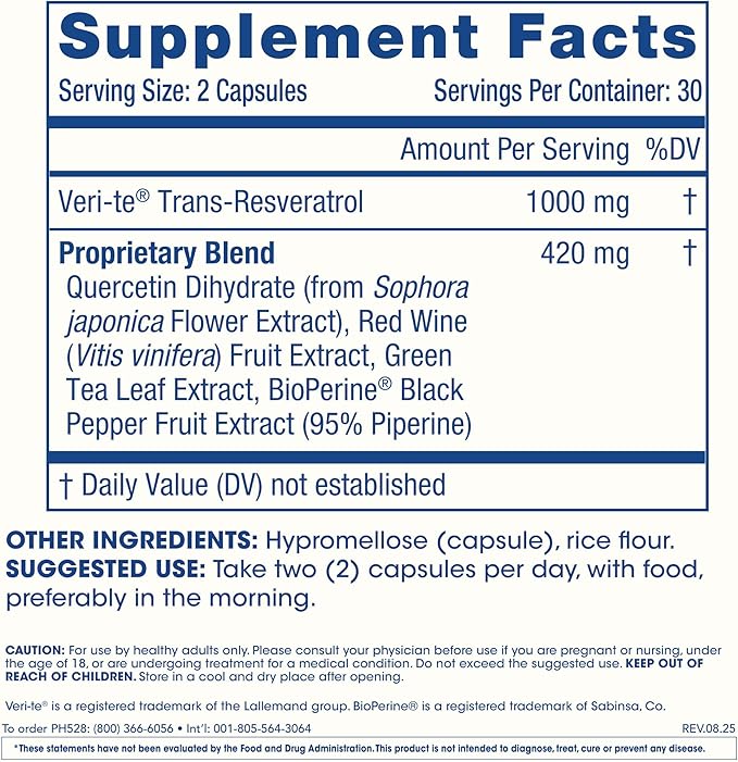 ProHealth Trans Resveratrol Plus 1000mg. Worlds Most Researched Trans-Res Supplement. Doctor Formulated with Quercetin &amp BioEnhancers for Max Potency. Lab Tested 98% Pure. 30 Servings (3 Pack)