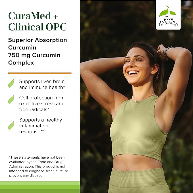Terry Naturally CuraMed 750mg - Antioxidant Supplement for Brain &amp Heart Health Support - Dietary Supplement with High-Potency Curcumin Complex - Kidney Liver &amp Immune Health Support - 30 Sof