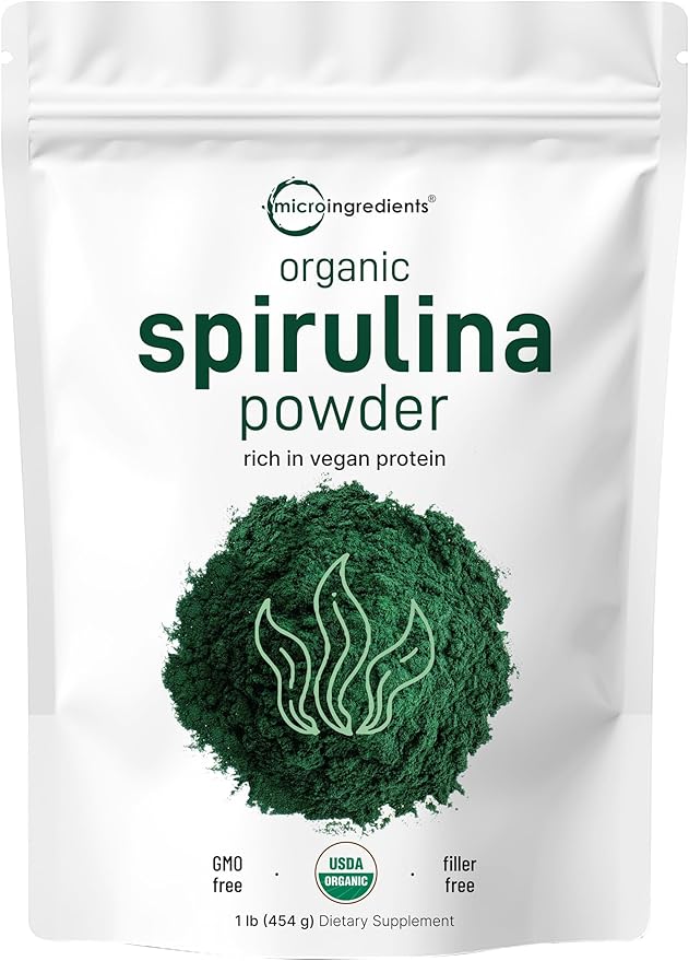Micro Ingredients Organic Spirulina Powder 1lb | Blue-Green Algae Rich in Vegan Protein Vitamins &amp Minerals | Source of Natural Chlorophyll &amp Enzymes | Non-GMO Gluten-Free No Additives