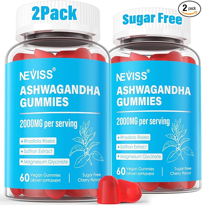 Ashwagandha Gummies Magnesium Glycinate Gummies 2000mg for Adults Vitamin B6 Zinc Rhodiola Rosea Lemon Balm Relaxation Support Natural Zzz Brain Muscle Stamina Energy Sugar Free