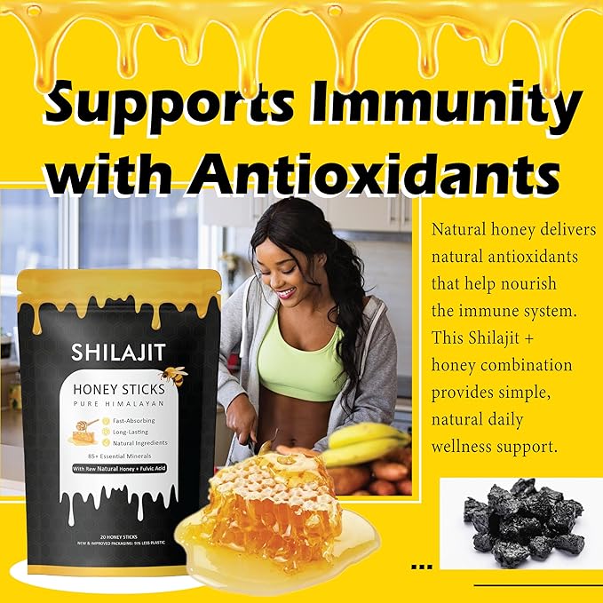 Rone Honey Packets with Himalayan Shilajit Natural Honey Saffron - Energy Boost &amp Immune Support 85+ Trace Minerals 75%+ Fulvic Acid - 20 Sticks (1)