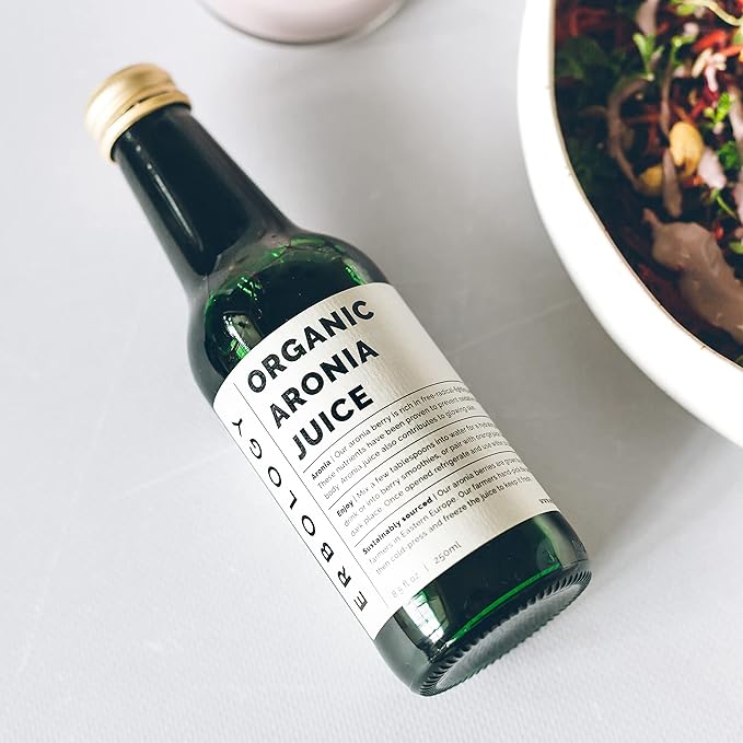 100% Organic Aronia Berry Juice 8.5 fl oz - Rich in Antioxidants - Straight from Farm - Undiluted - No Added Sugar or Preservatives - Non-GMO - Recyclable Glass Bottle