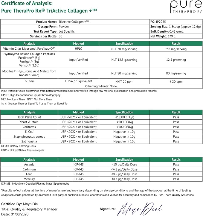 Pure Therapro Rx TriActive Collagen Plus Collagen Powder for Hair Skin Nails Bones &amp Joints Hydrolyzed Collagen Powder w/Patented Peptides Unflavored Multi Collagen Protein Powder 30 Servin