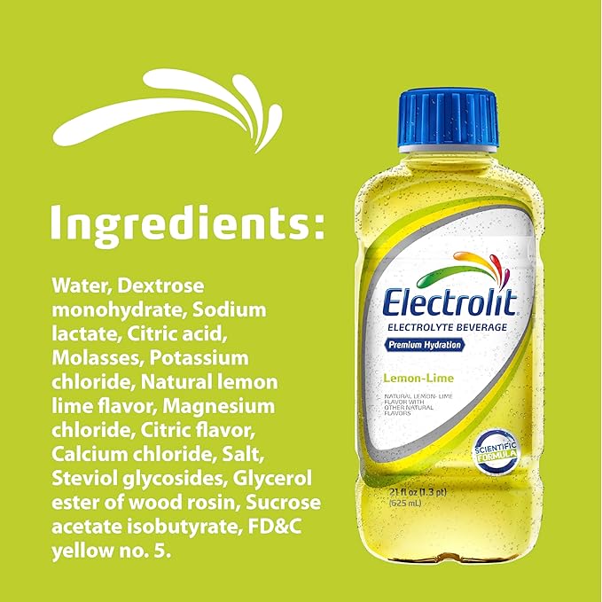 Electrolit Electrolyte Beverage Lemon-Lime 21 Fl Oz bottle (Pack of 12)