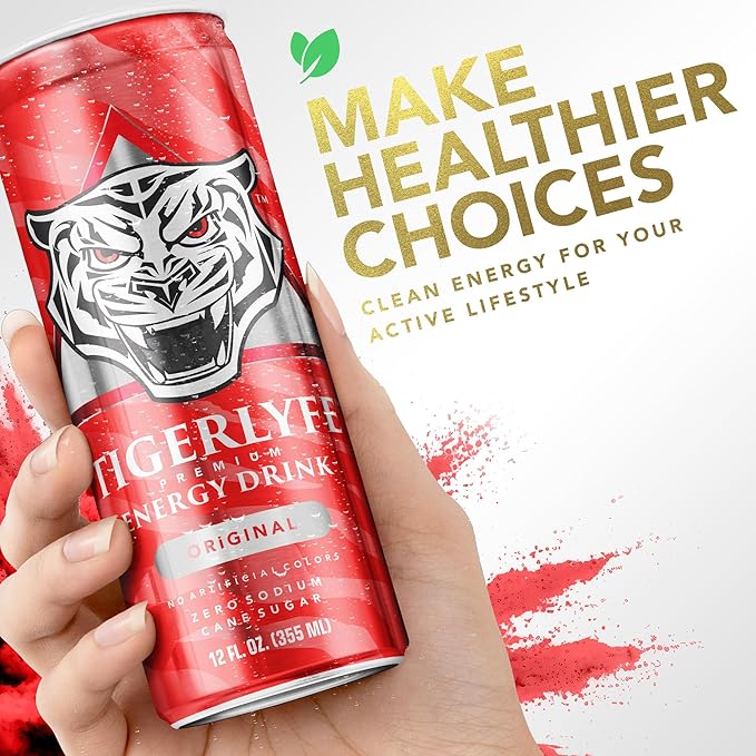 TIGERLYFE Energy Drink 12 Pack 12oz Slim Cans Energy Drinks Bulk with 24g Cane Sugar 110 Calories Energy Drink for Energy &amp Focus Zero Calorie Energy Drinks with Vitamin B &amp Potassium Ene