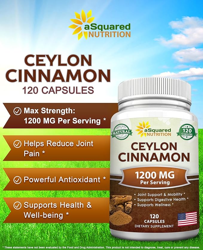 Natural Ceylon Cinnamon 1200mg - 120 Capsules True Cinnamon from Sri Lanka Extract Supplement Pills Promotes Heart Health