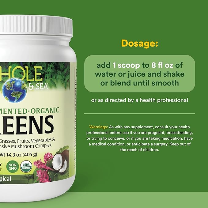 Whole Earth &amp Sea from Natural Factors Organic Fermented Greens Vegan Whole Food Supplement Tropical 14.3 Oz