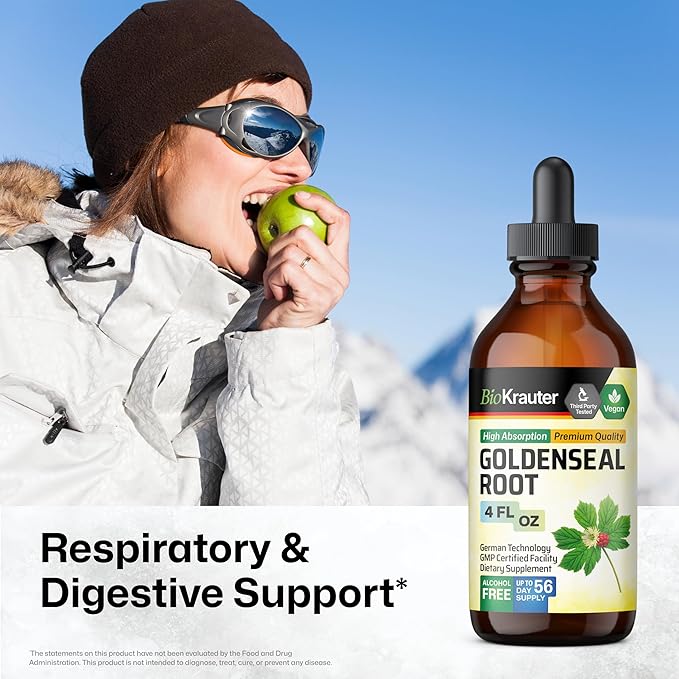 BIO KRAUTER® Goldenseal Root - Pure Vegan Goldenseal Tincture 670mg per Serving 4 Fl.Oz 56-Day Supply - Immune &amp Respiratory Support - Liquid Golden Seal for Digestive Support - Alcohol &amp Suga