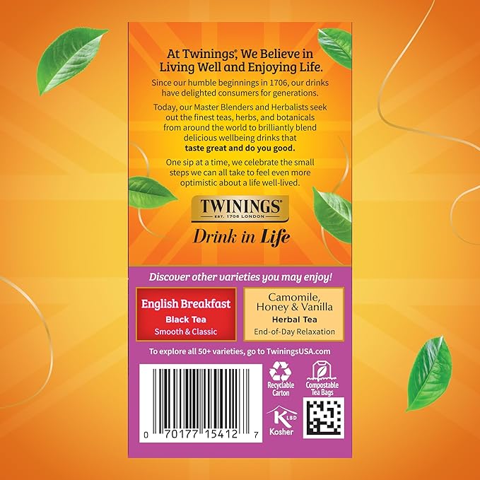 Twinings Darjeeling Black Tea Individually Wrapped Bags 20 Count (Pack of 6) Delicate Light Taste Caffeinated Enjoy Hot or Iced 120 Teabags