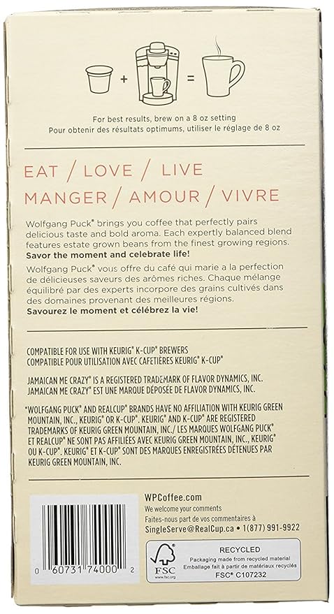 Wolfgang Puck Jamaican Me Crazy Flavored Coffee Single Serve Cups for Keurig 24 Count (Pack of 2)