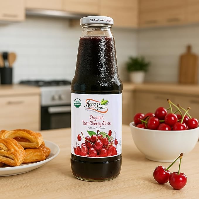 Anna and Sarah 33.8 Oz Organic Tart Cherry Juice - Glass Bottle (6 Pack) No Sugar Added No Artificial Colors No Preservatives No Flavors AddedNOT from Concentrate