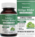 SoActive Ginkgo Biloba with GinkgoSelect® Phytosome | Clinically Studied Enhanced Absorption for Brain Heart &amp Memory Support – 180 mg – Helps Maintain Circulation &amp Cognitive Health (60 Caps