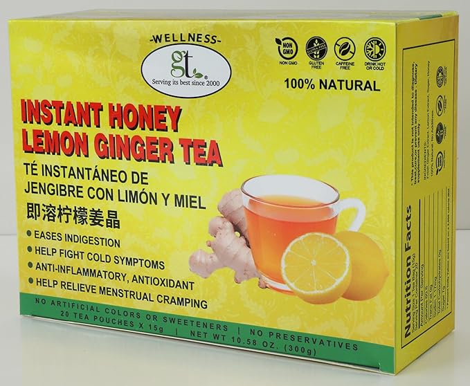 GT Instant Honey Lemon Ginger Tea Care Package 10.58 Ounce Box (20 Tea Pouches)