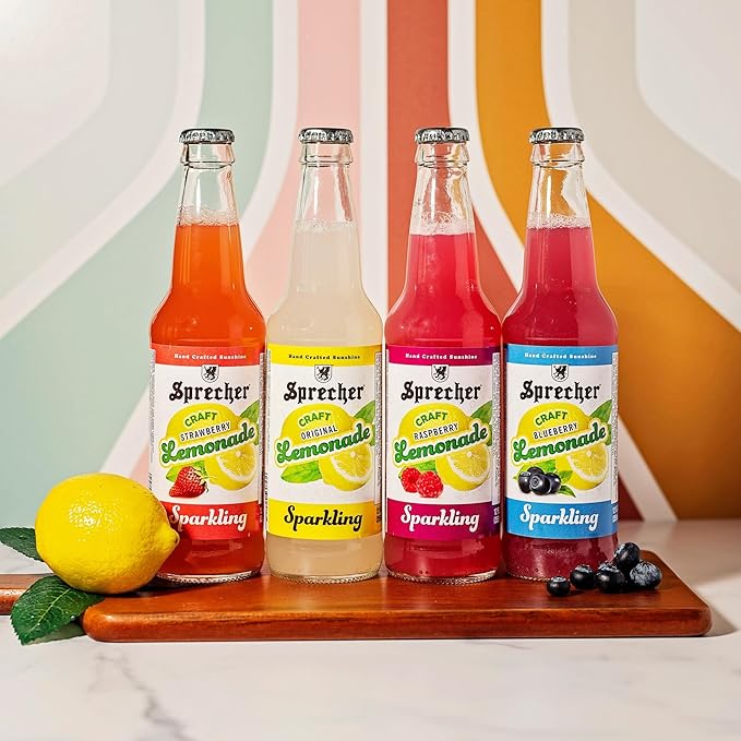 Sprecher Sparkling Strawberry Lemonade in 12 fl oz Glass Bottles (12 Pack) Handcrafted Craft Soda Made with Real Lemon and Strawberry Juice Naturally Flavored and Cane Sugar Sweetened