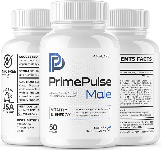 (3 Pack) Prime Pulse Male Pills – Advanced PrimePulse Capsules Formula Supplement Support Maximum Strength PrimePulse All Natural Vitamins Health and Wellness Reviews 180 Capsules for 3 Months