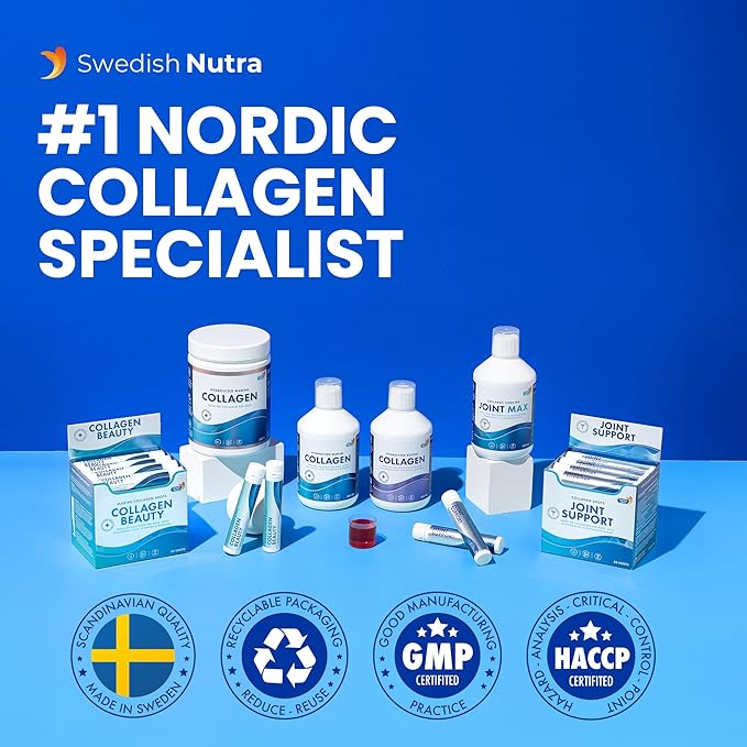 Swedish Nutra - 10000 mg Hydrolyzed Marine Collagen Liquid Supplement - 3 x 500 ml (1500 ml) 60-Day Supply | Hyaluronic Acid Biotin and Vitamin C for Hair
