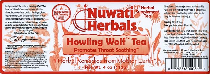 Nuwati Herbals Howling Wolf Tea Promotes Throat Soothing Loose Leaf Tea Blend 4 ounces
