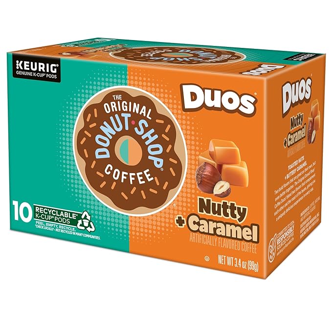 The Original Donut Shop Duos Nutty + Caramel Coffee Keurig Single Serve K-Cup Pods Light Roast Coffee 60 Count (6 Packs of 10)