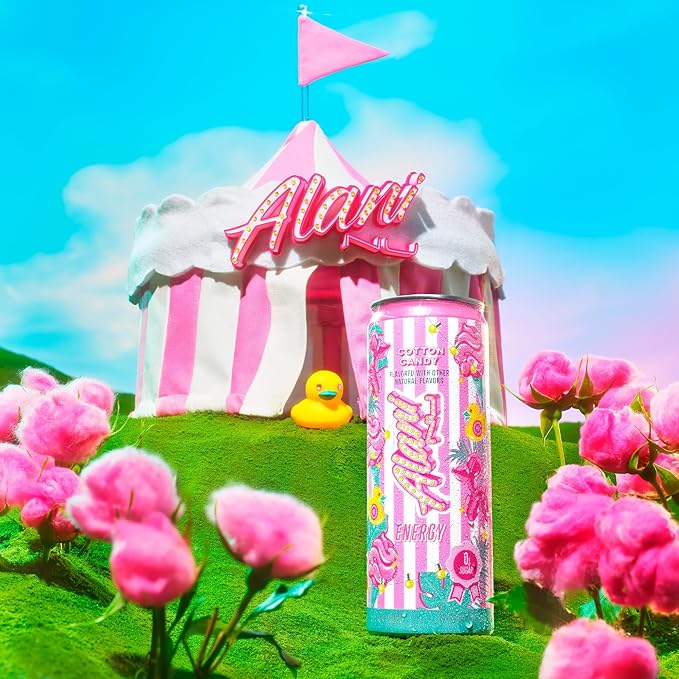 Alani Nu COTTON CANDY Sugar Free Low Calorie Energy Drinks 200mg Caffeine Biotin B Vitamins Zero Sugar 10 Calories 12 Fl Oz Cans 12 Pack