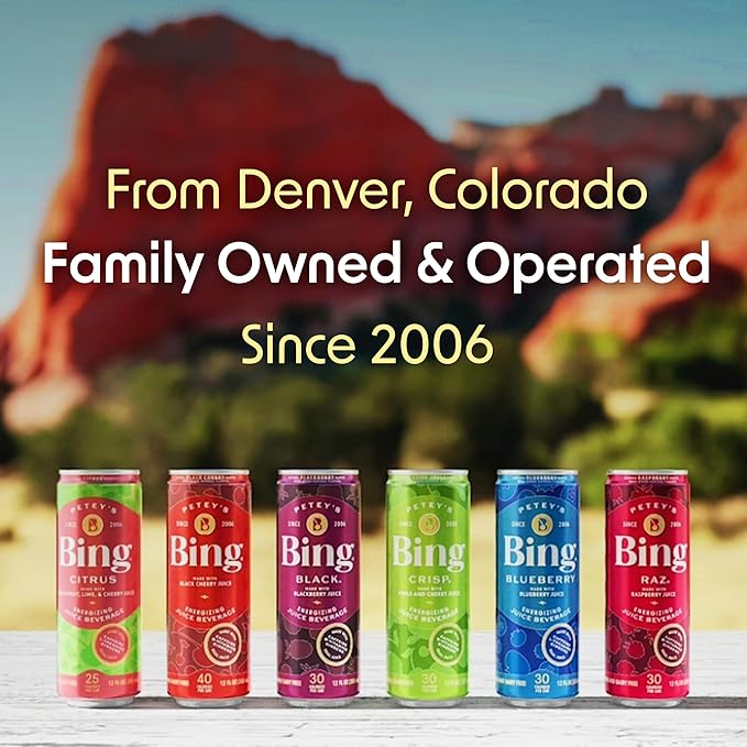 BING Energizing Juice Beverage – Original Cherry (12oz/12pk) – Made with REAL Juice! Low Calorie 5 B-Vitamins &amp Ginseng Energizes with 120mg Caffeine + Taurine Vegan Gluten + Dairy Free. DELIC
