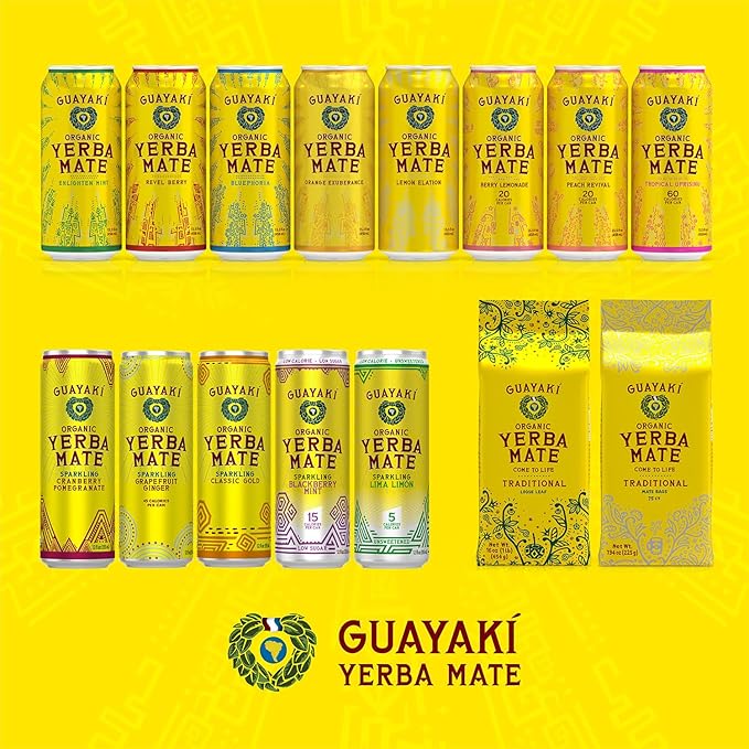 Yerba Madre Organic Yerba Mate Clean Energy Drink Alternative Bundle Peach Revival &amp Berry Lemonade Flavors 15.5 Oz (Pack of 24) 150mg Natural Caffeine Smooth Energy &amp Focus