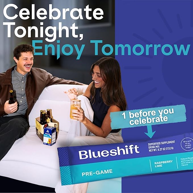 Blueshift Pre-Game - Pre Drinking NAC Supplement Electrolytes Powder Packets Hydration Packets Liver Support with Ginger Cysteine Milk Thistle No Sugar Powder Sticks (10 Pack)