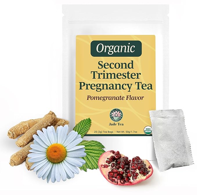Jade Tea - Organic Second Trimester Pregnancy Tea | Uterine Toning Prep &amp Sustained Prenatal Mineral Support | Caffeine-Free Fair Trade Sustainable Made In USA (Pomegranate)
