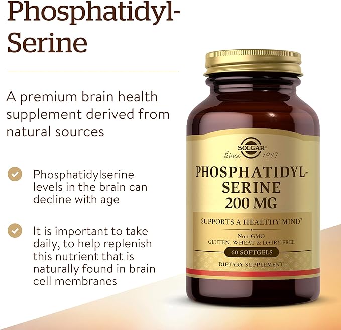 Solgar Phosphatidyl-Serine 200 mg 60 Softgels - Premium Brain Health Supplement Supports a Healthy Mind &amp Cognitive Function - Gluten Free Dairy Free - 60 Servings