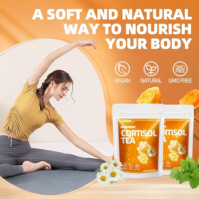 JIAOMING 2 Packs Natural Cortisol Reducing Tea Healthy Cortisol Levels &amp Mental Clarity Loose Leaf Detox Drink Teabags with Ashwagandha for Men and Women Sleep Time Relaxation Mood Swing Reduce