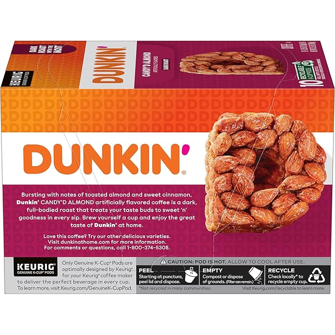 Dunkin' Candy'd Almond Dark Roast Flavored Coffee 10 Keurig K-Cup Pods