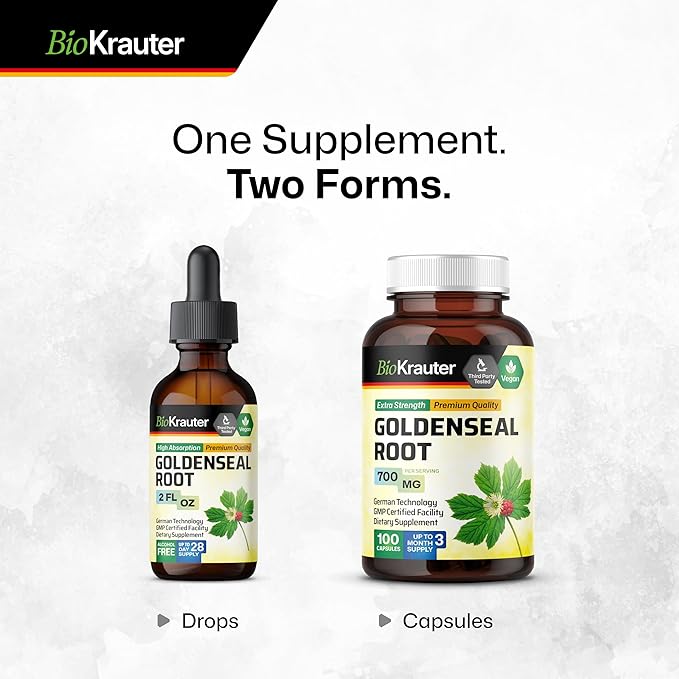 BIO KRAUTER® Goldenseal Root - Pure Vegan Goldenseal Tincture 670mg per Serving 2 Fl.Oz 28-Day Supply - Immune &amp Respiratory Support - Liquid Golden Seal for Digestive Support - Alcohol &amp Suga