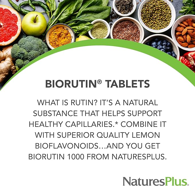 NaturesPlus Biorutin 1000 mg - 60 Tablets - Bioflavonoid &amp Rutin Complex - Vegetarian Gluten Free - 60 Servings