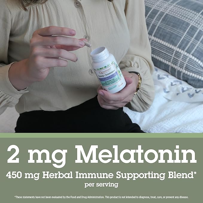 Quantum Health Sleep Immune Support Supplement Melatonin 2mg L Theanine &amp Valerian Root Plus Elderberry Vitamin C &amp D Immunity Boost - 30 Capsules