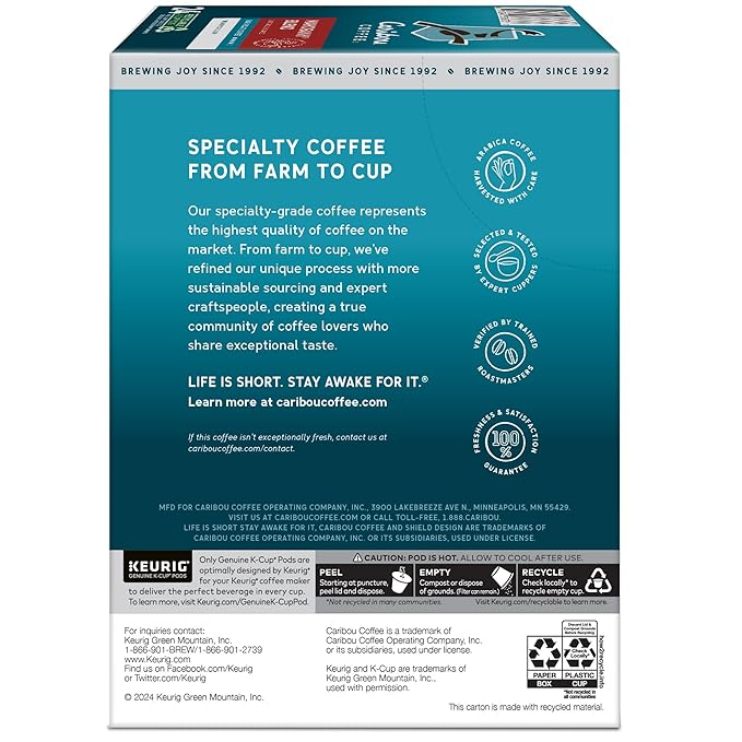 Caribou Coffee Mahogany Keurig Single-Serve K-Cup Pods Dark Roast Coffee 96 Count (Pack of 4)