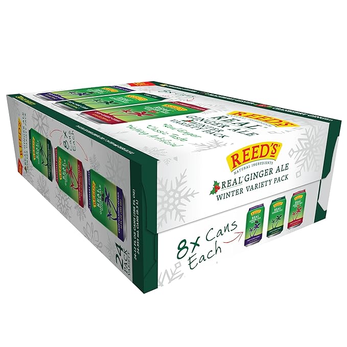Reed's Winter Variety Pack Ginger Ale - Original Cranberry Blackberry - 24 Pack (8 of Each Flavor)