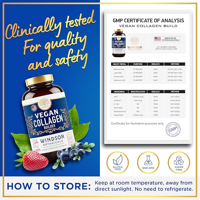 Vegan Collagen for Women and Men - Organic Superfood Amino Acids Glycine Lysine Proline for Healthy Skin Hair Nails - Plant-Based Collagen Booster Supplements - 60 Gluten-Free Vegetarian Pills