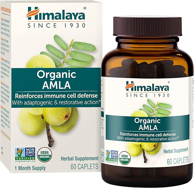 Himalaya Organic Amla - Herbal Immune Support Supplement with Adaptogen and Antioxidant - USDA Organic Vegan Non-GMO Gluten Free 600 mg 60 Caplets