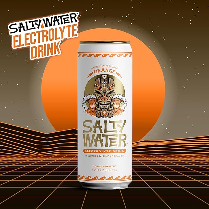 SaltyWater Electrolyte Drink Orange – Zero Sugar Premium Hydration Drink 10 Calories Minerals Taurine B-Vitamins Non-Carbonated - Zero Caffeine Electrolyte Sports Drink - Gluten Free - 12 Pack (