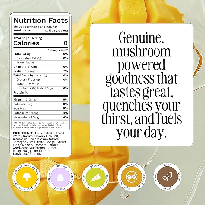 üm Functional Sparkling Water with Lions Mane Cordyceps Reishi Chaga &amp Electrolytes - Mental Clarity Energy Immunity Stress Relief Hydration - Zero Sugar Zero Caffeine 12fl oz Pack of 1