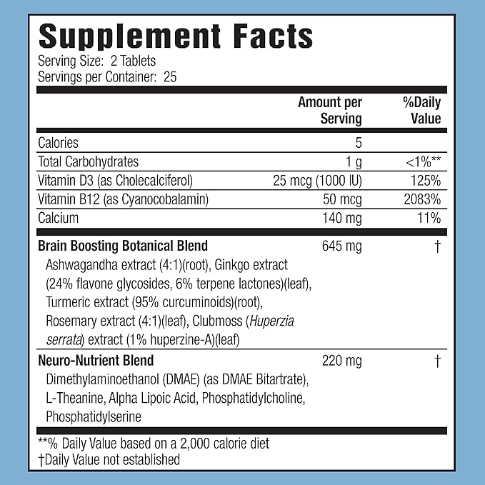 Applied Nutrition Healthy Brain All-Day Focus - 50 Tablets Pack of 2 - Powerful 3-in-1 Brain Booster with Turmeric Extract - 50 Total Servings