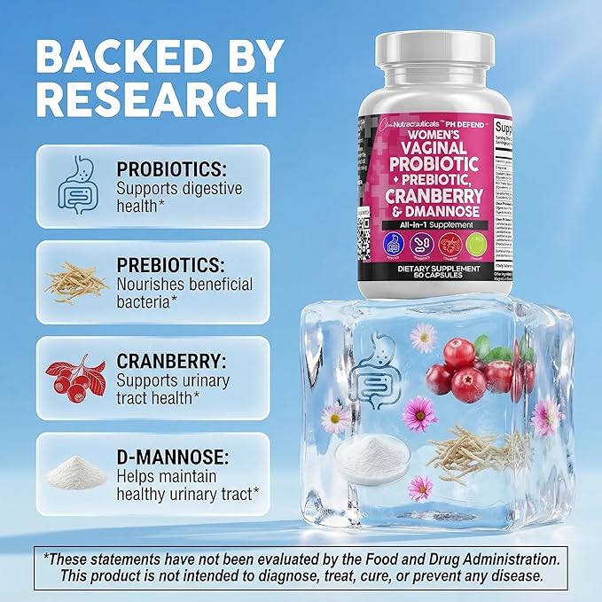 Clean Nutraceuticals Vaginal Probiotics for Women with Cranberry D-Mannose Prebiotics pH Balance Support Feminine Health Urinary Tract Cleanse – Capsule Alternative to Gummies – 60 Count