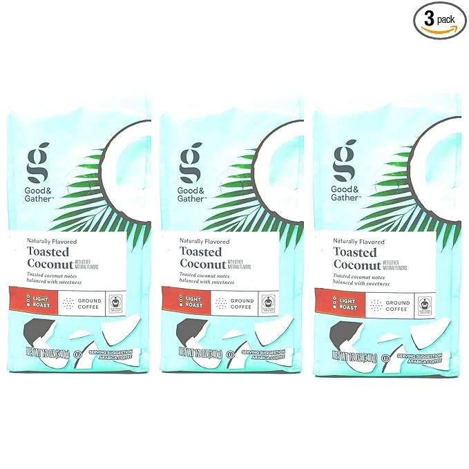 Good &amp Gather Toasted Coconut Ground Coffee - Light Roast - 3 Bags - 36 Total Ounces -