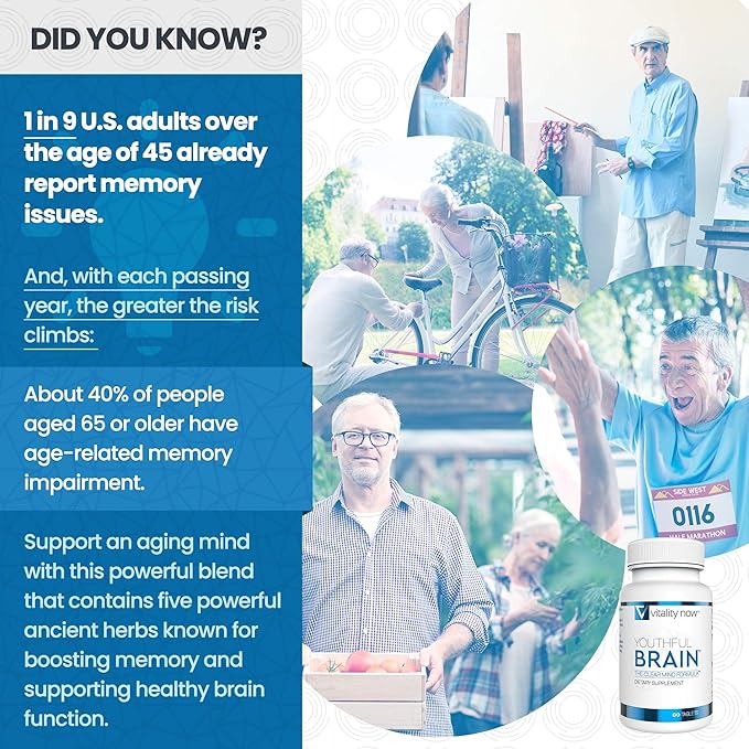 Youthful Brain 4 Bottle Bundle - Memory &amp Brain Health Support Supplement - Brain Booster Clarity with Bacopa Monnieri Ginkgo Biloba B12-120-Day Supply (240 Count)