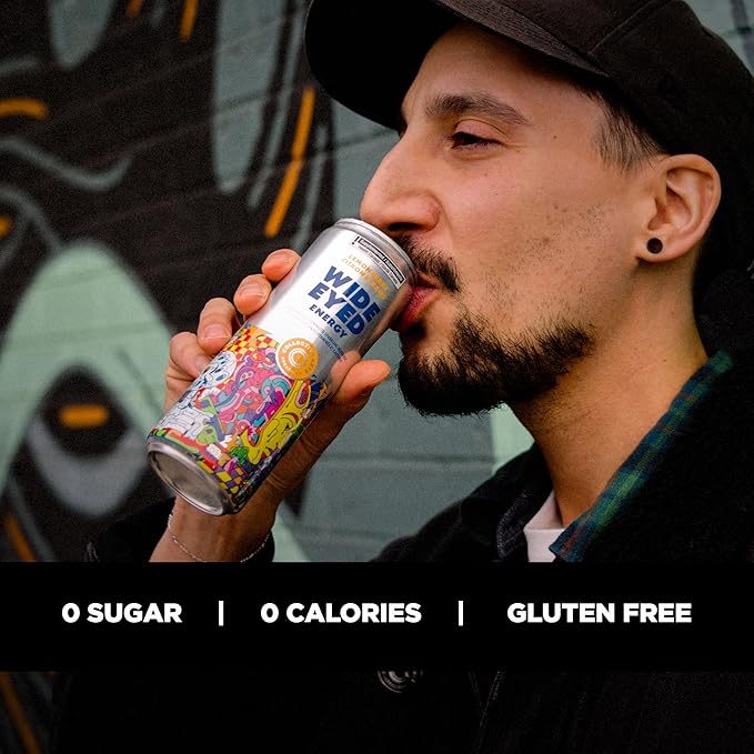 Collective Arts Wide Eyed Energy Drinks | Naturally-Flavored Caffeinated Vitaminized Sparkling Beverage With Fruit Extracts | Lemon Berry BOOST | Pack of 12 | 12 fl oz.(355ml)