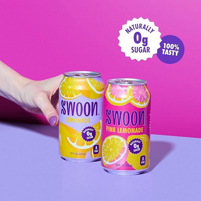 Swoon Sugar Free Classic &amp Pink Lemonade - Low Carb Low-Calorie Paleo-friendly &amp Gluten-free Keto drink - Made with 100% Natural Lemon Juice Concentrate - 12 Fl oz (Pack of 12)