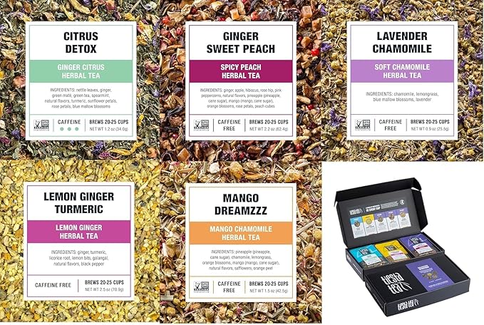 Tiesta Tea - Top Loose Leaf Tea Gift Box High to Non-Caffeinated Assorted Blends 5 Pouched Bags for Hot &amp Iced Brews Variety Pack Green Herbal Black &amp Fruit