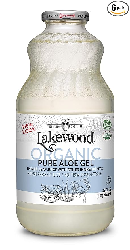 Lakewood Organic Pure Aloe Vera Gel 32 Ounce (Pack of 6)